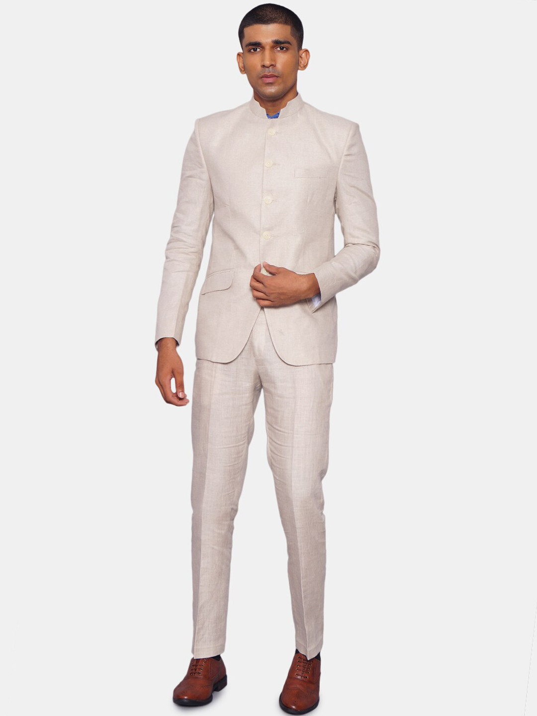 Wintage Men Beige Solid Single-Breasted Two-Piece Suits