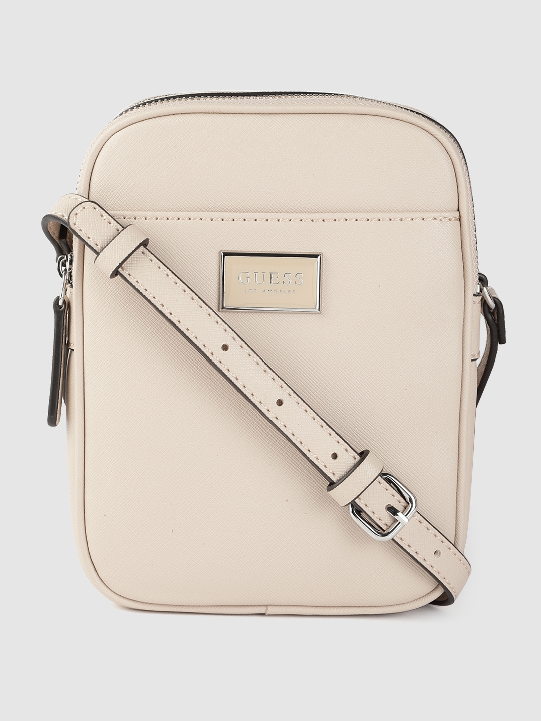 GUESS Women Off White Solid Structured Sling Bag