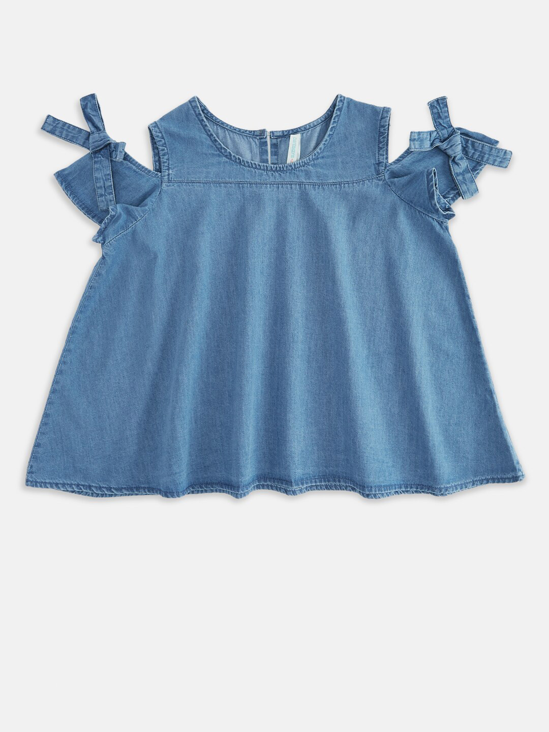 Pantaloons Junior Girls Blue Denim Cold shoulder  Top