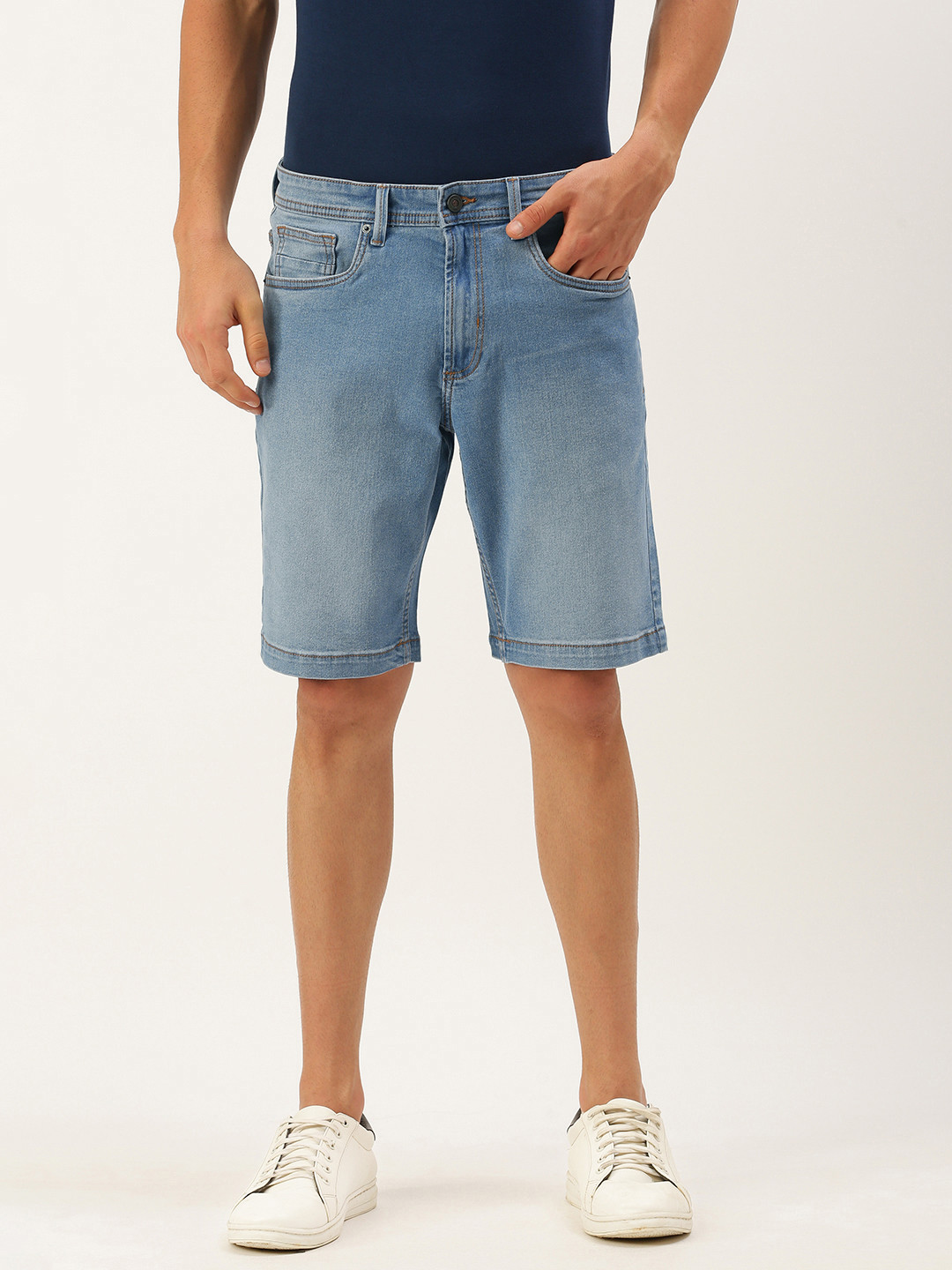 Peter England Casuals Men Light Blue Slim Fit Mid-Rise Denim Shorts