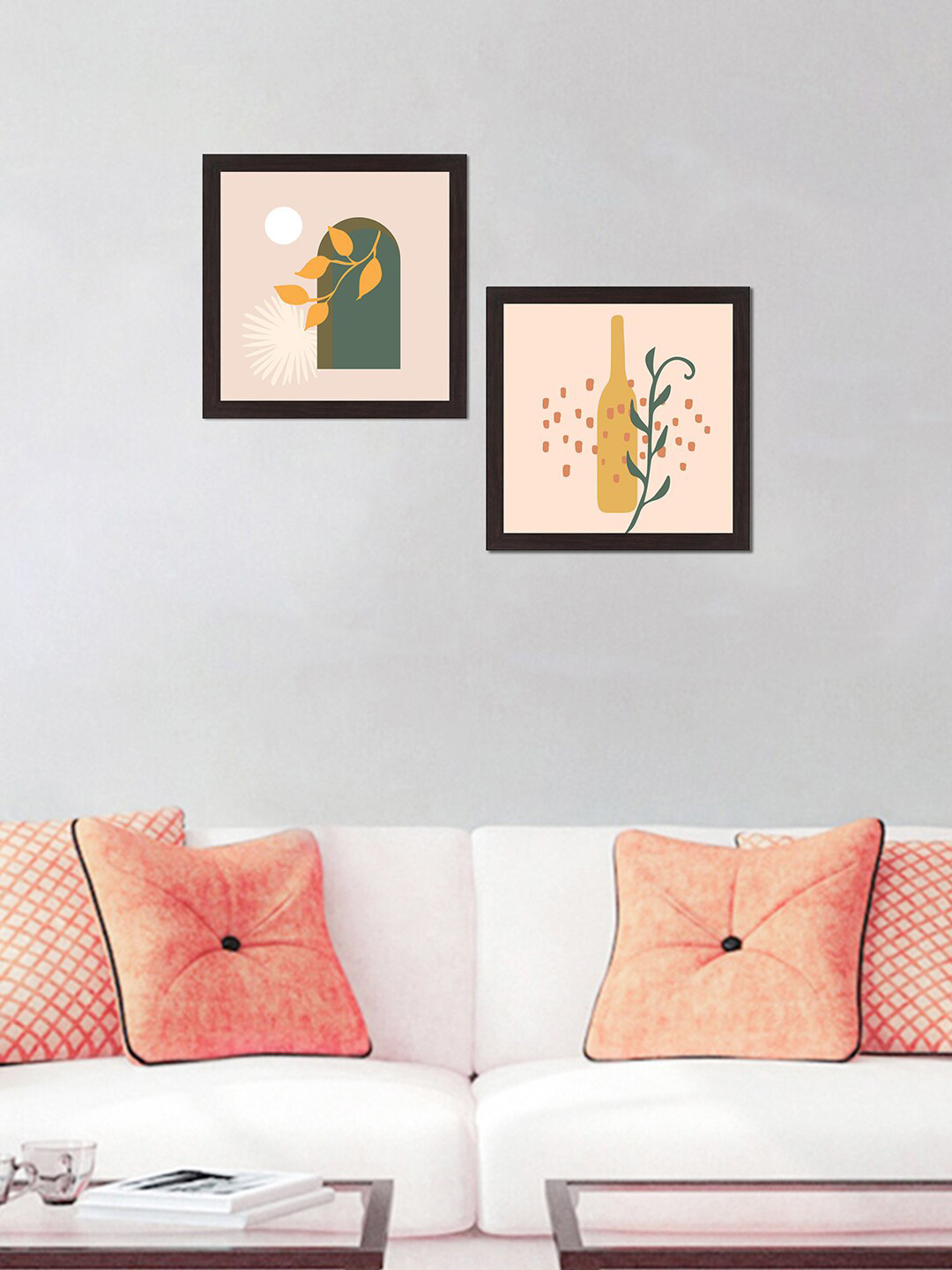 WENS Boho MDF 2 Pcs Wall Square Paintings Wall Art -14x14In