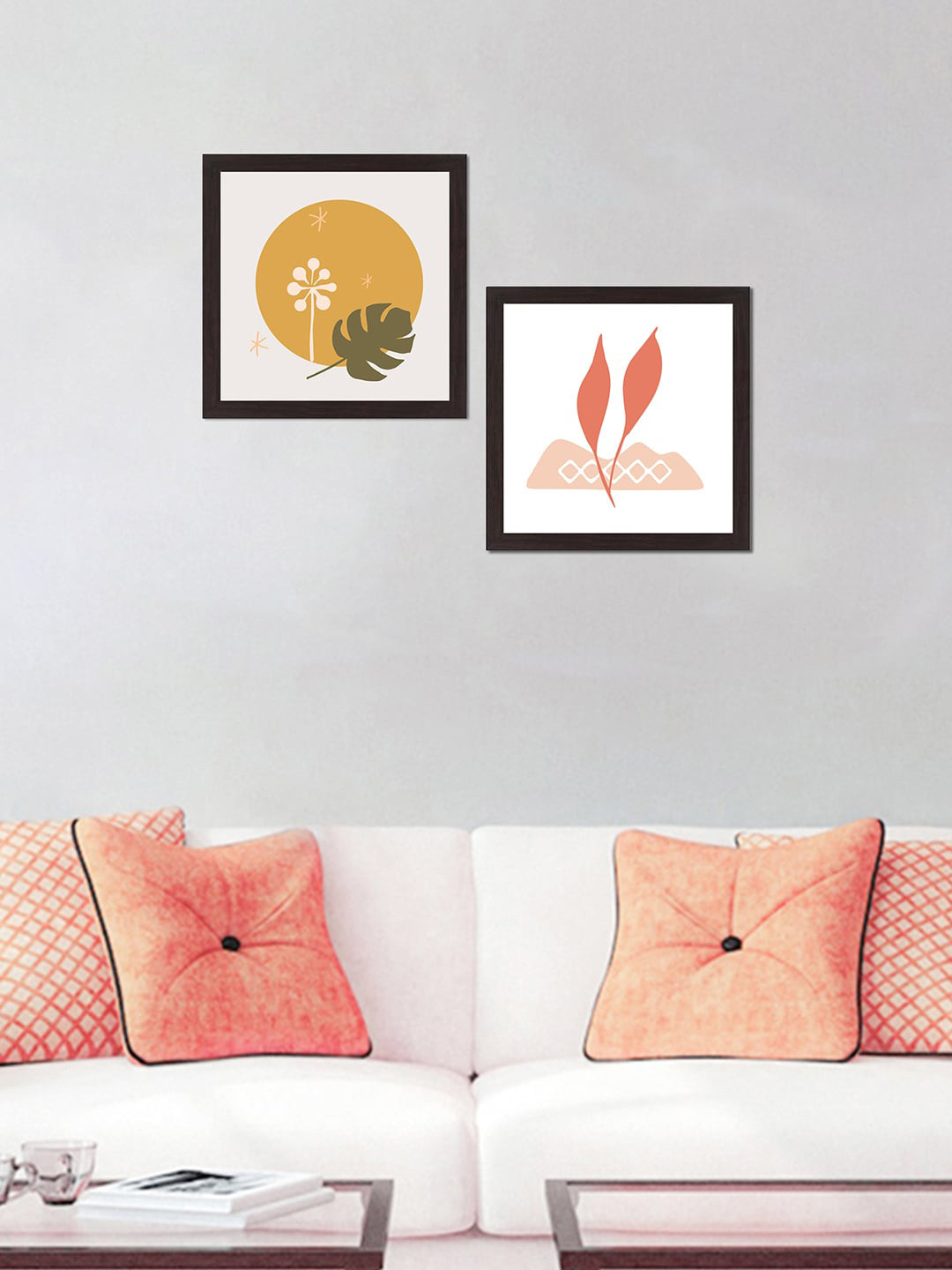 WENS Set of 2 White & Yellow Morden Boho Art Wall Art