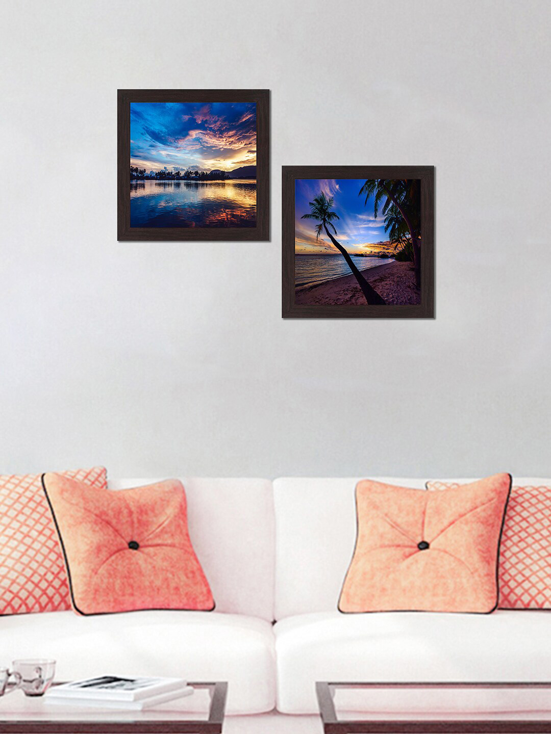 WENS Lake View Wooden 2 Piece Wall Square Paintings Wall Art-14 x 28In