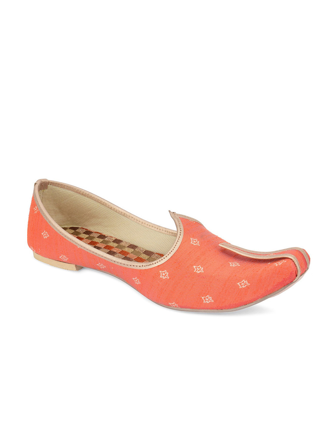 DESI COLOUR Men Orange Printed Mojaris