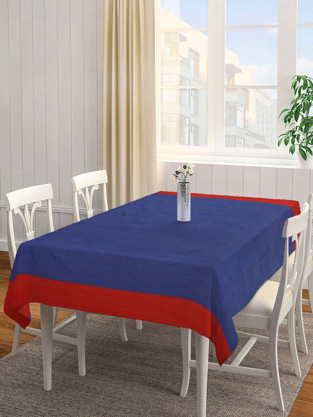 Arrabi Blue And Red Handwoven 8 Seater Rectangular Table Cover