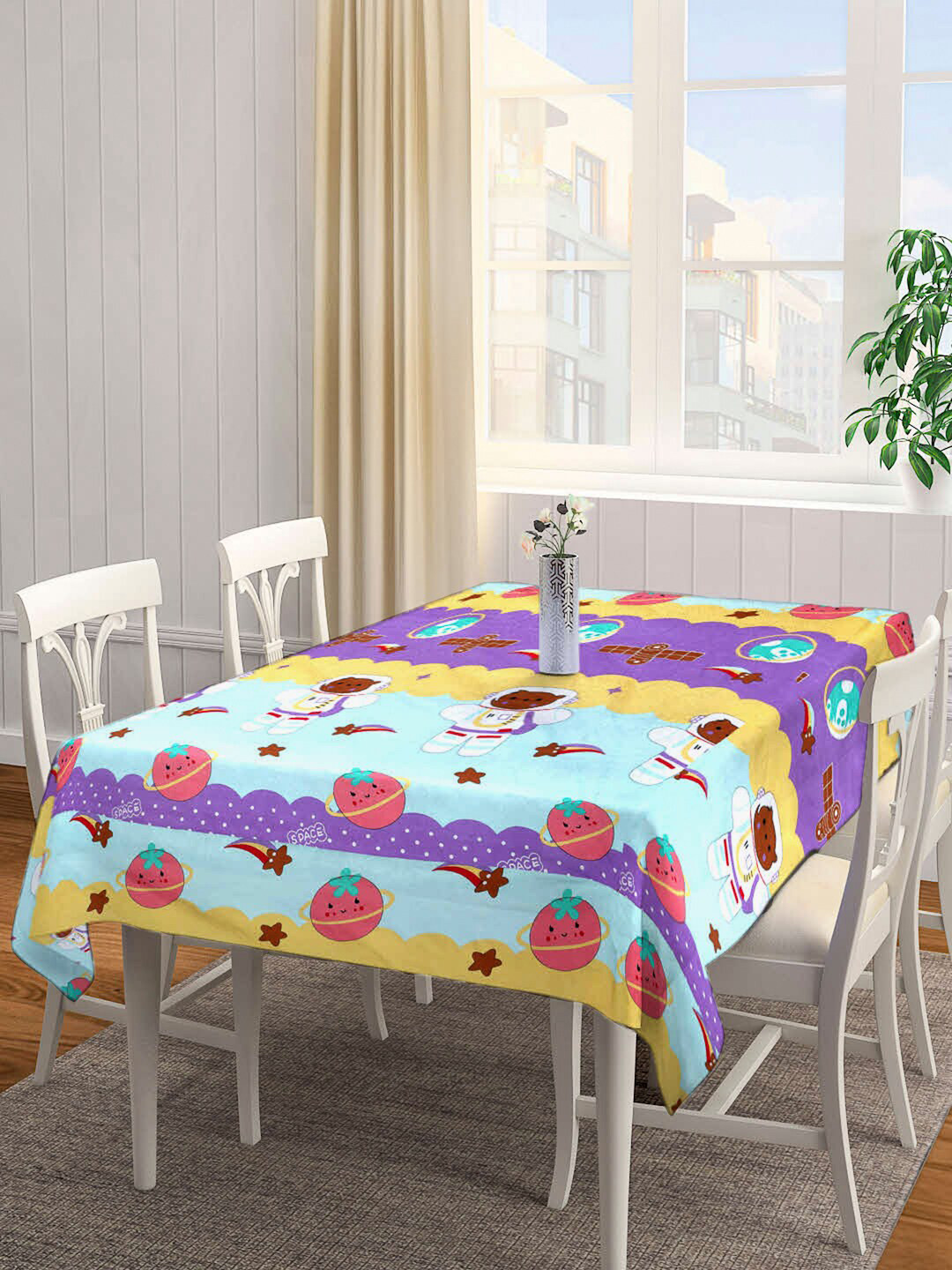 Arrabi  Blue & Purple Printed 8 Seater Rectangle Table Cover