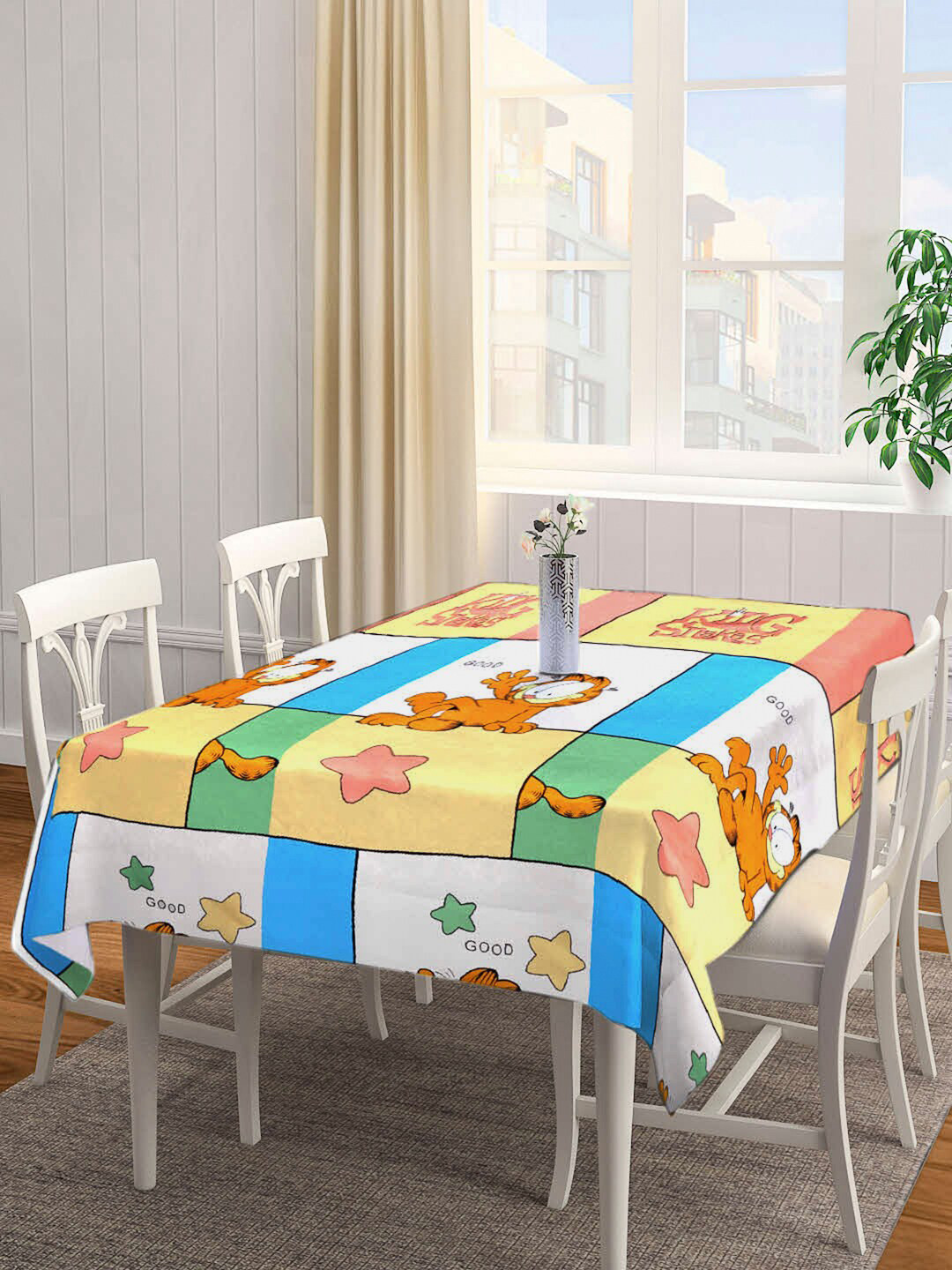 Arrabi Yellow & blue Cartoon Printed 8-Seater Rectangular Table Cover