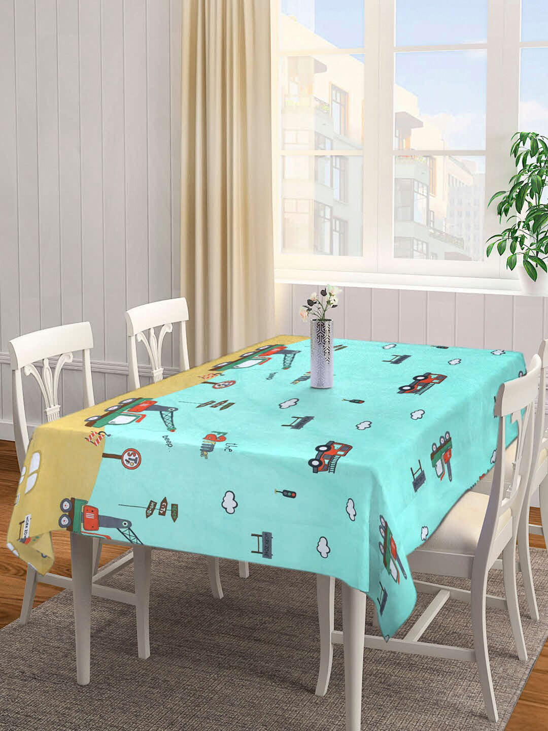 Arrabi Green & Red Cartoon Printed 8-Seater Table Cover