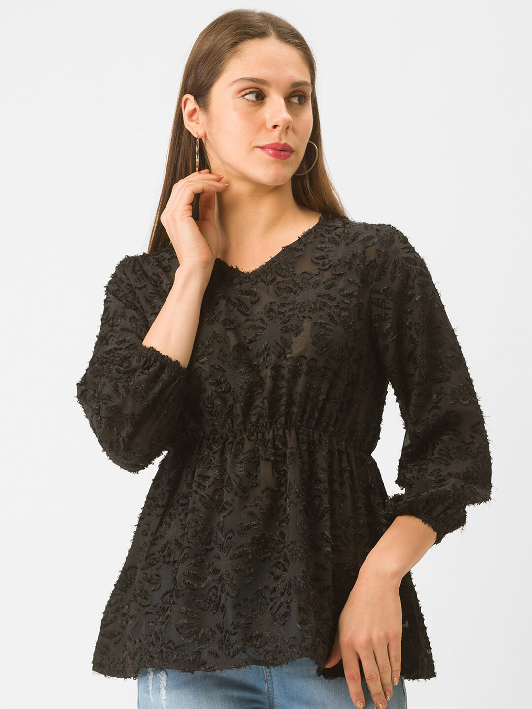 Globus Black Cinched Waist Top