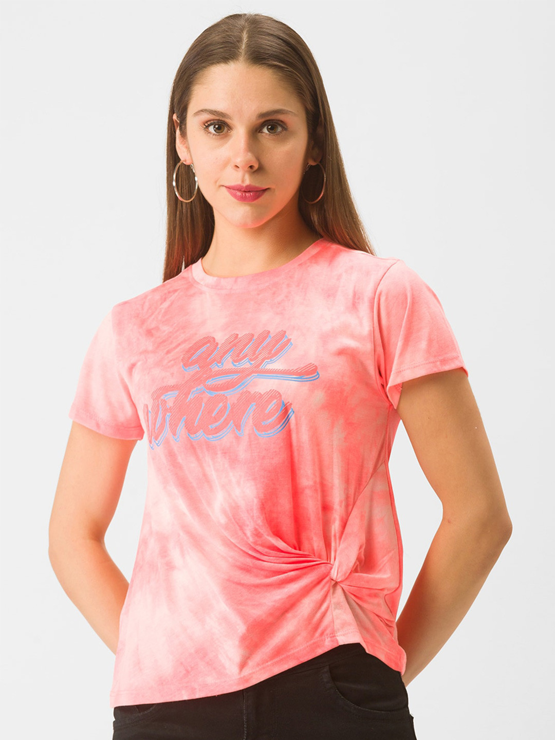 Globus Dyed Floral Polyester Round Neck Short Sleeves T-shirt