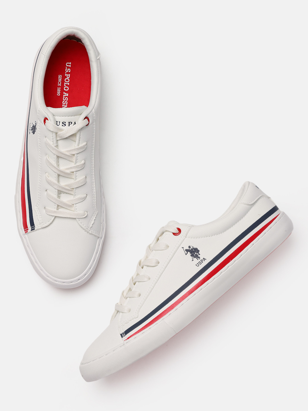 U S Polo Assn Men Off White DUNMORE Striped Sneakers
