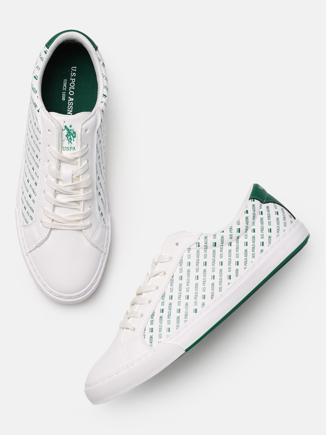 U.S. Polo Assn. Men White & Green Printed Sneakers