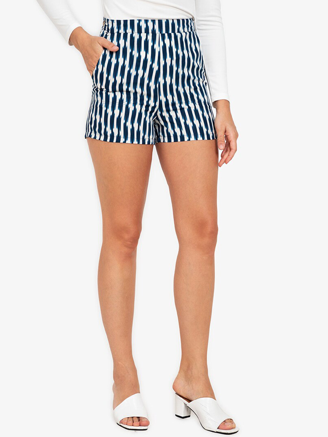 ZALORA WORK Women White Striped High-Rise Shorts