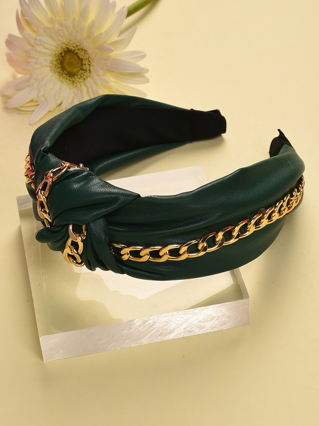SOHI Women Green & Gold-Toned Chain Detail Hairband