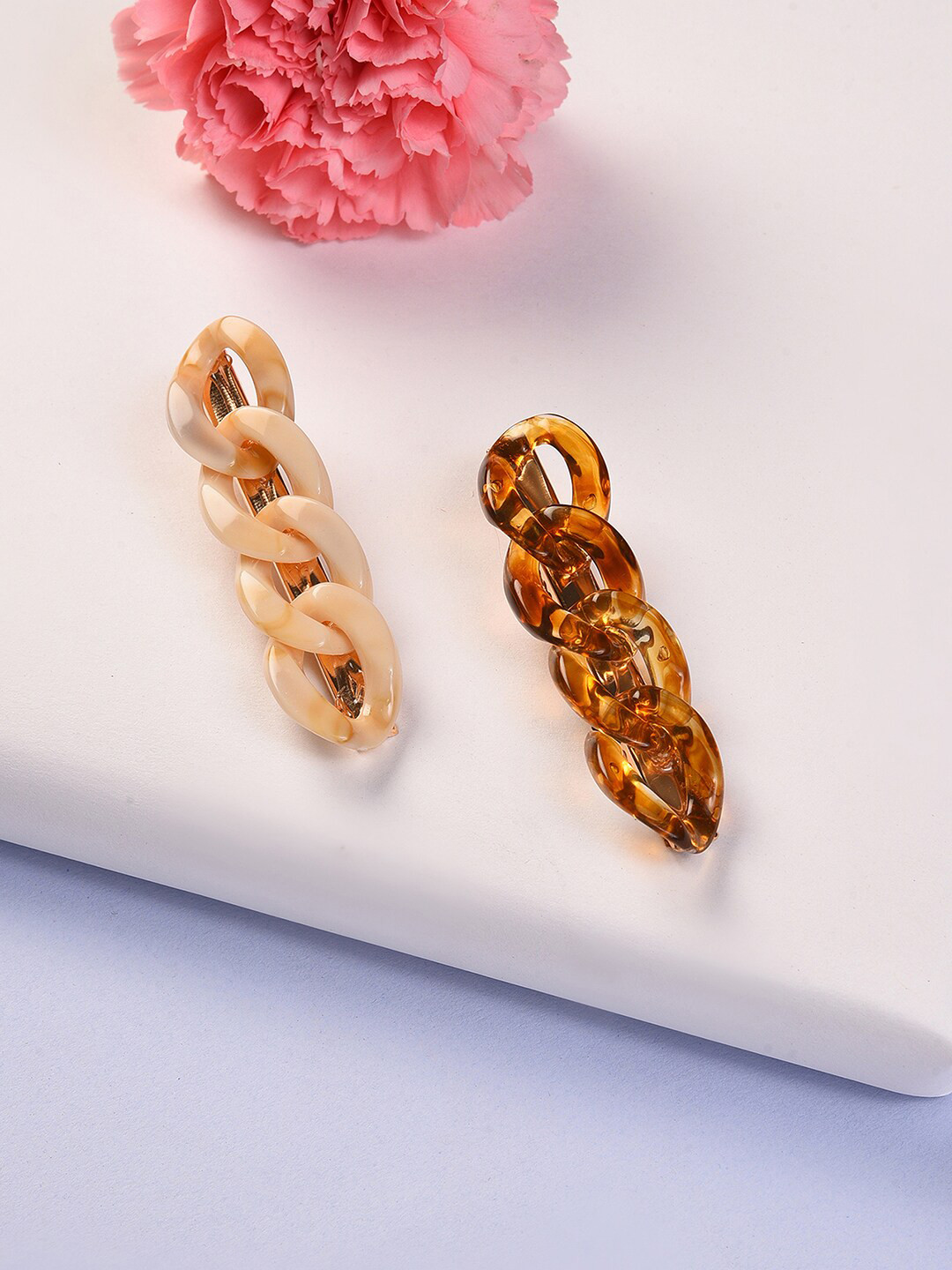 SOHI Women Brown & Peach-Coloured Set of 2 Alligator Hair Clip