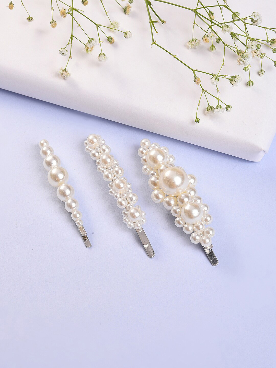 SOHI Women Set of 3 White Beaded Alligator Hair Clip