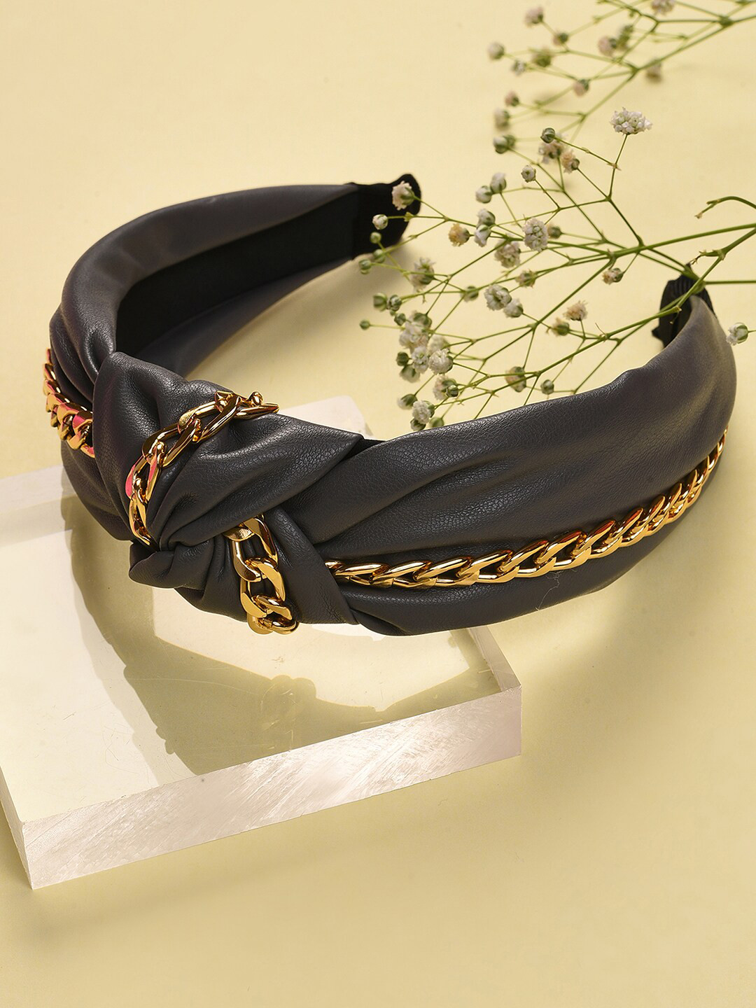 SOHI Women Grey & Gold-Toned Hair Band With Chain Detail