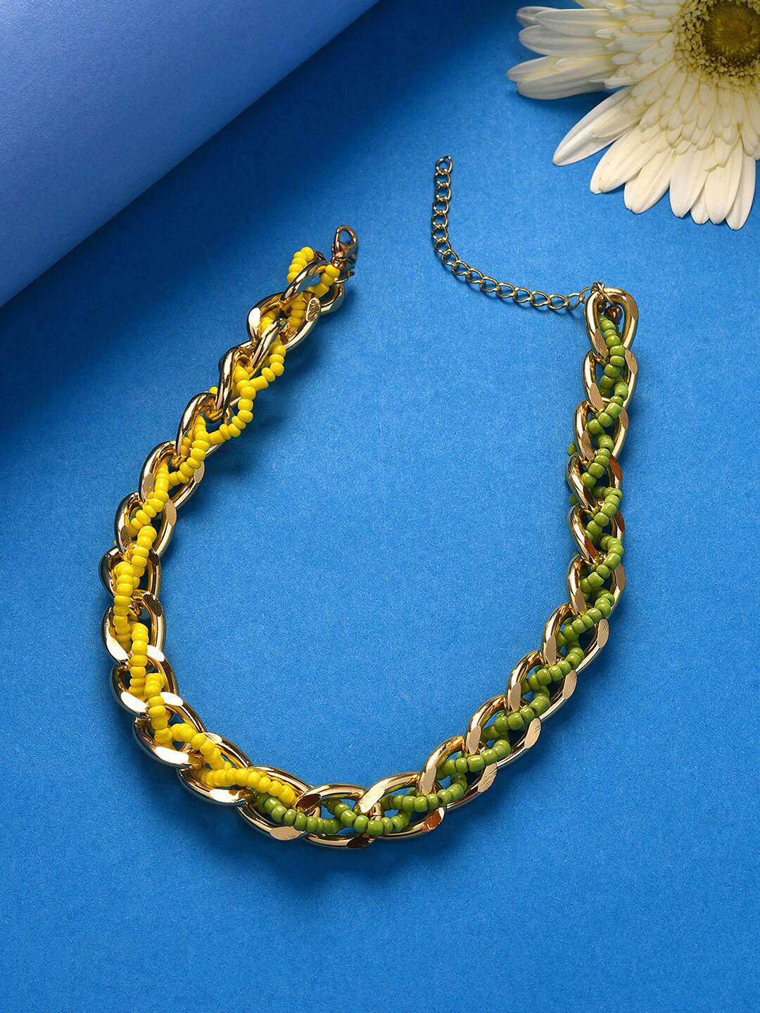 SOHI Yellow & Green Beaded Gold-Plated Chain