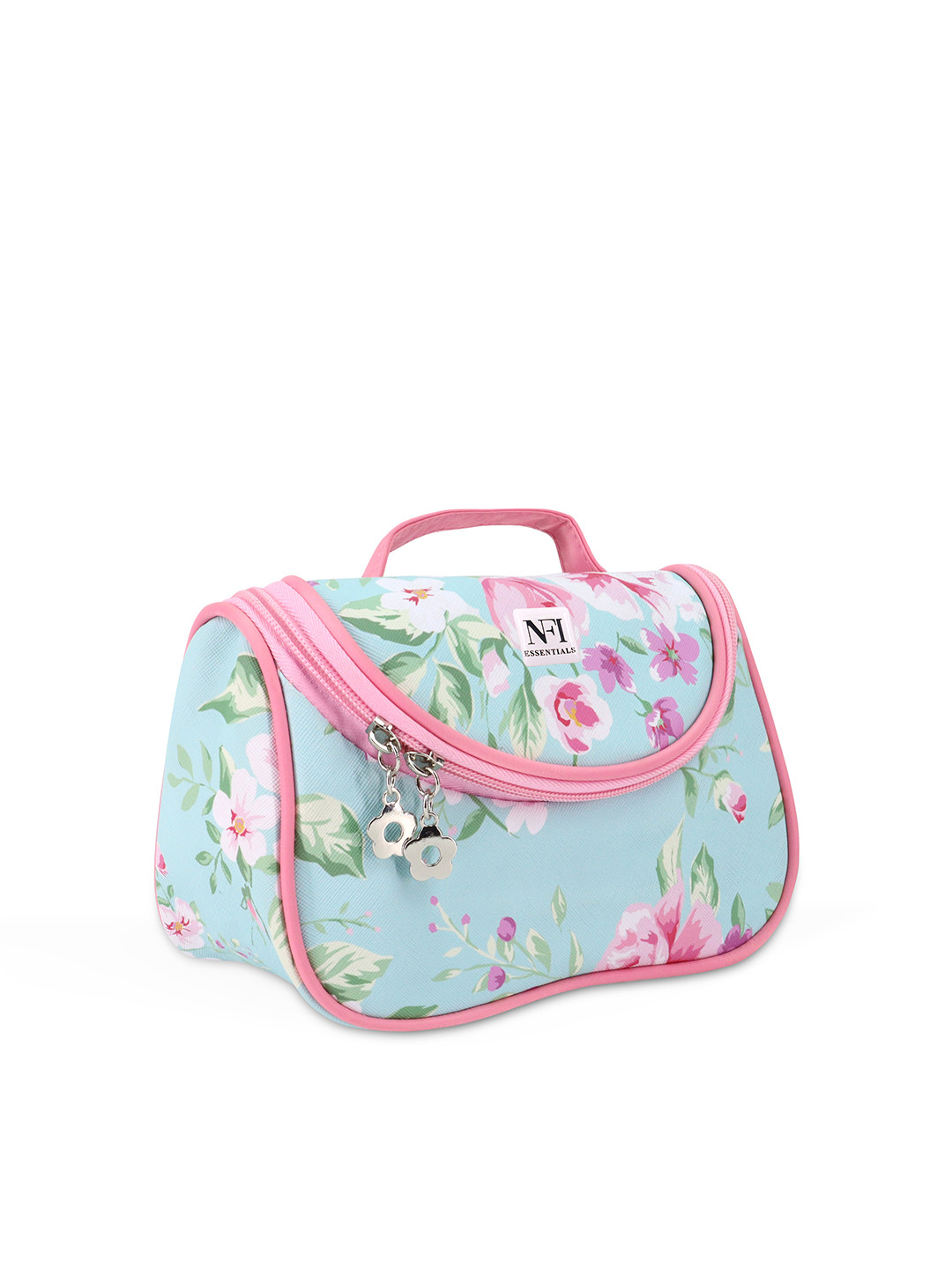 NFI essentials Women Sea Green & Pink Floral Printed Travel Cosmetics Pouch