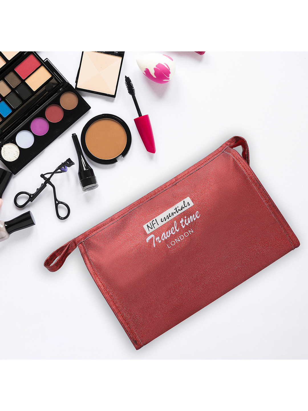 NFI essentials Women Red Solid Reflective Makeup Pouch
