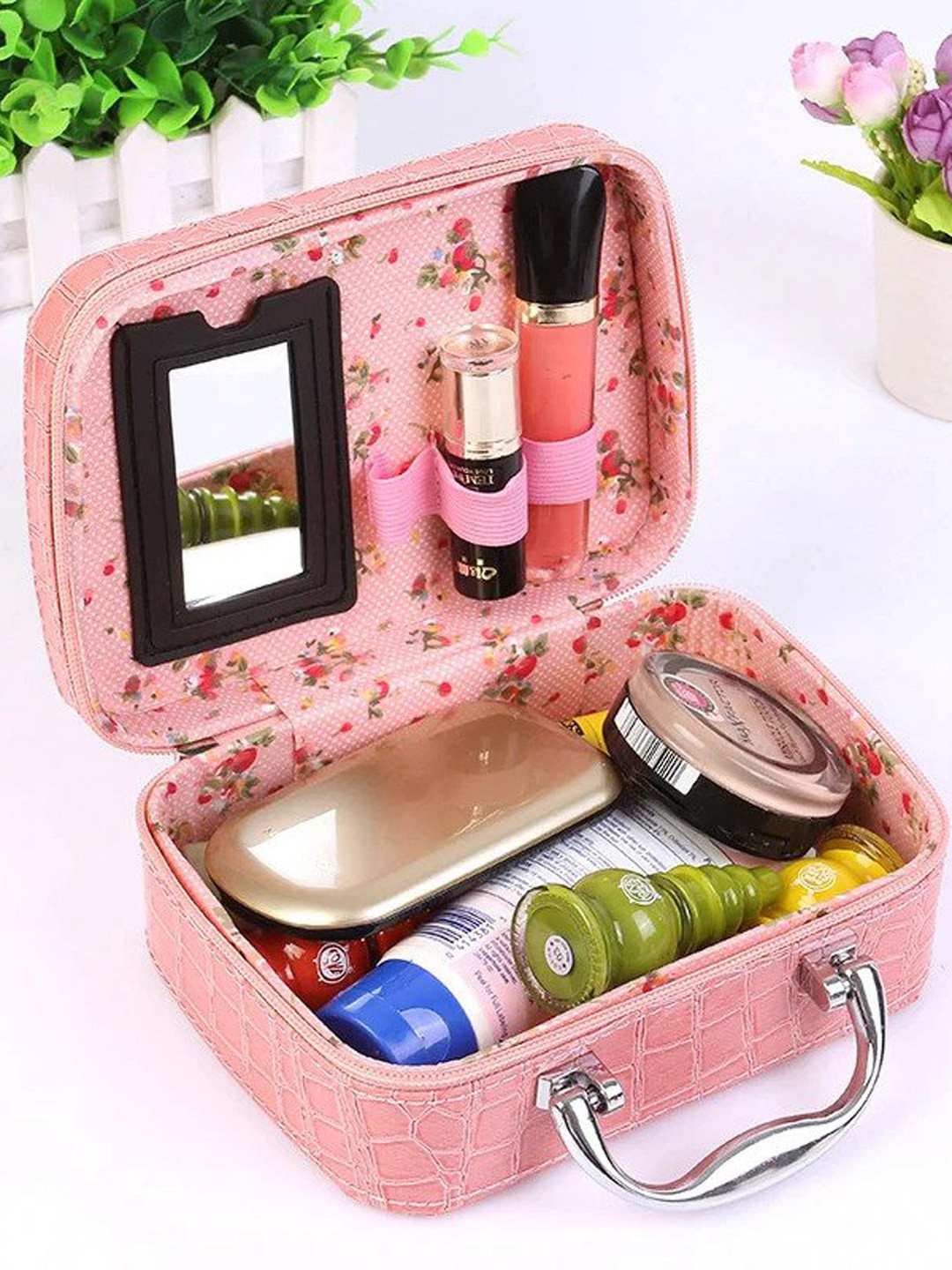 NFI essentials Women Pink Animal Textured Travel Cosmetic Pouch