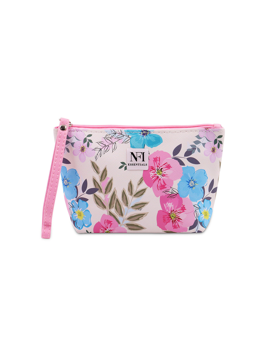 NFI essentials Women Cream Colored & Pink Floral Printed Makeup Pouch