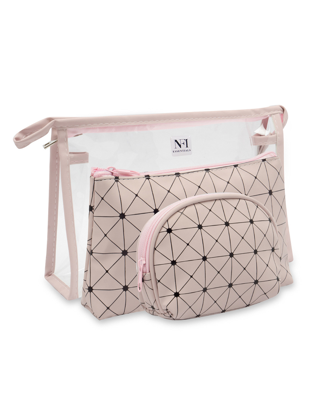 NFI essentials Women Set of 3 Pink & Black Printed Cosmetic Accessory Pouch