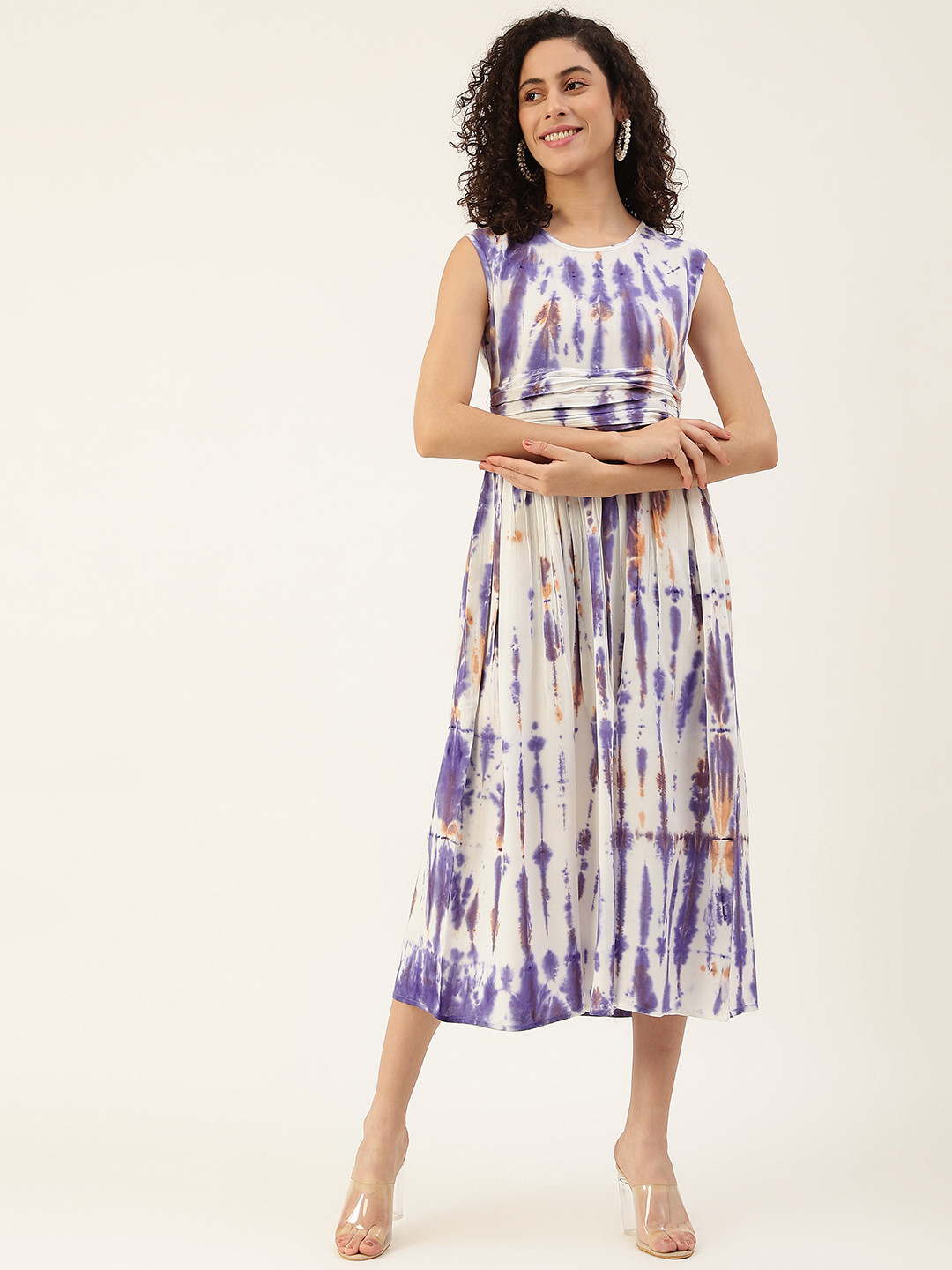 Maaesa Women Tie and Dye Purple & Off White Dyed A-Line Maxi Dress