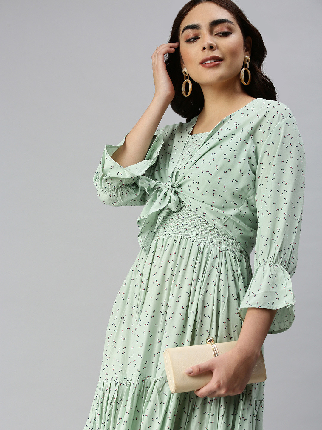 SHOWOFF Green Floral Crepe Dress