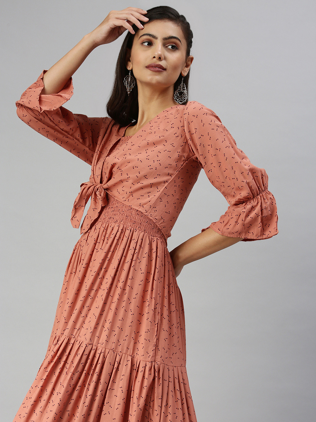 SHOWOFF Brown Crepe Maxi Midi Dress