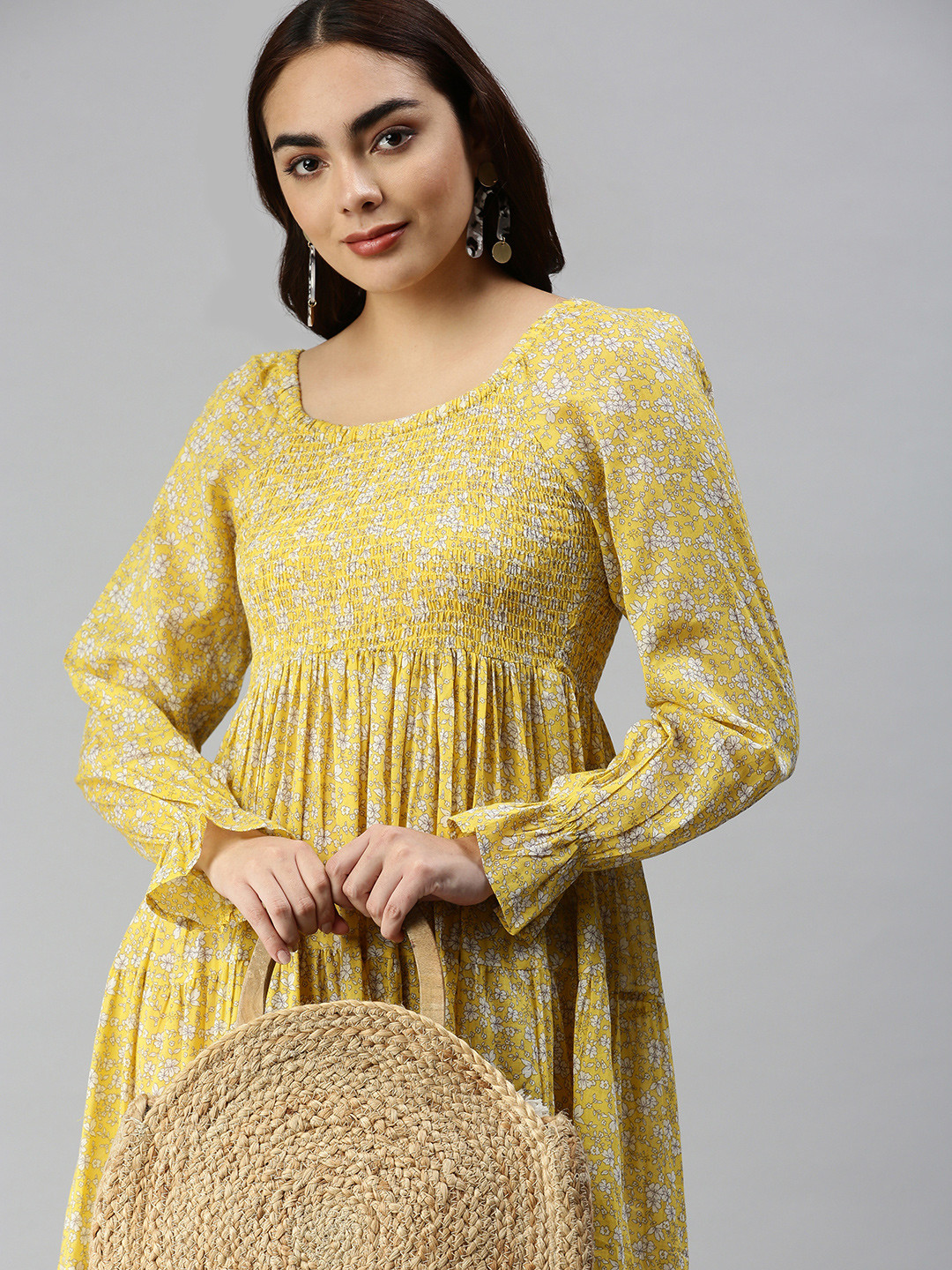 SHOWOFF Yellow Floral Midi Dress