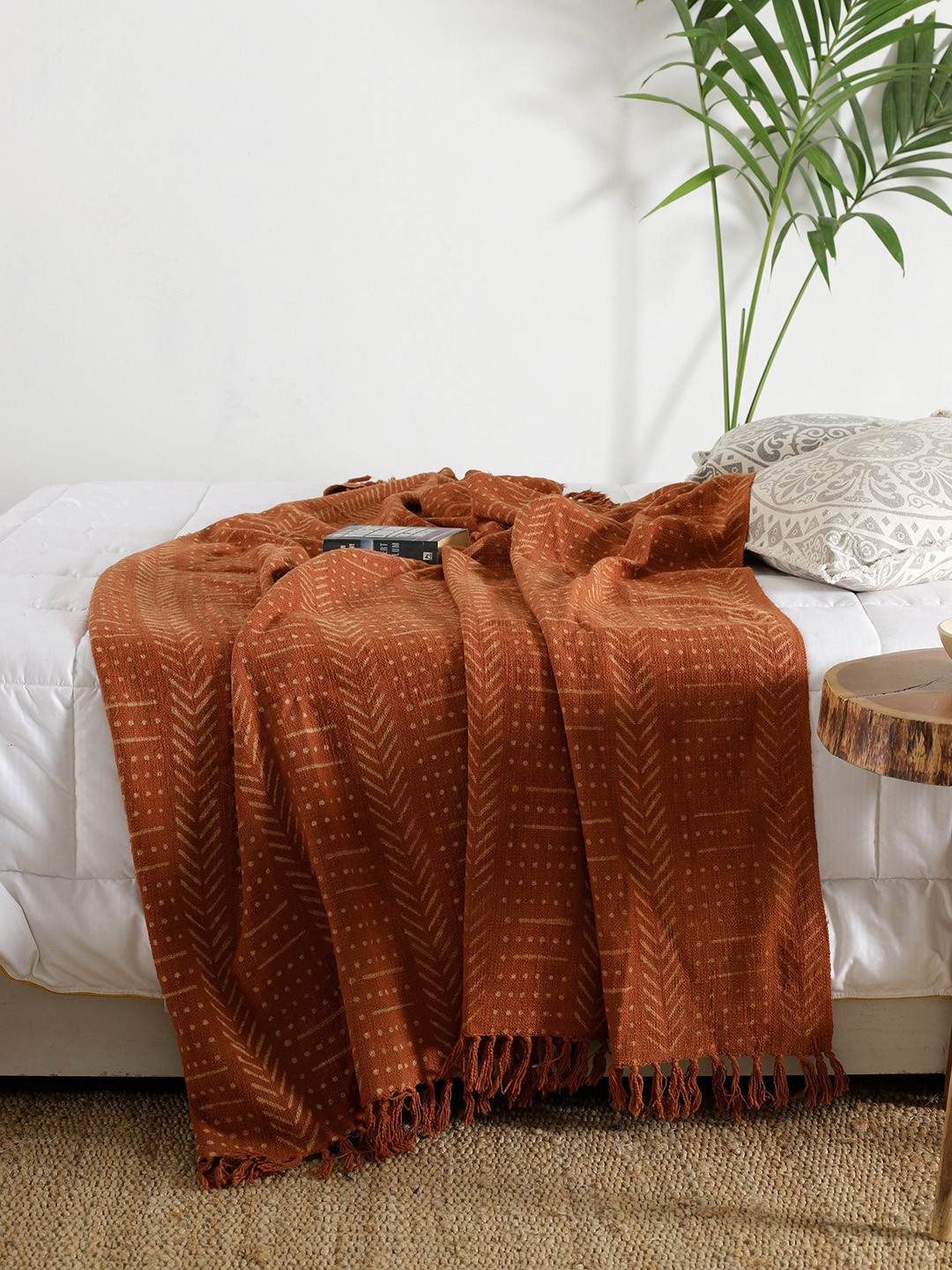 HANDICRAFT PALACE Brown Block Print Cotton Bed Throw