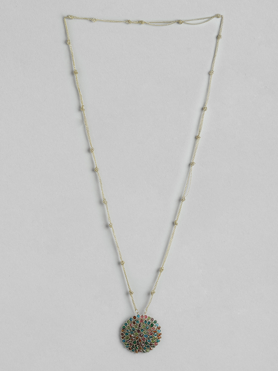 RICHEERA Gold-Toned & Blue Beaded Stone Necklace