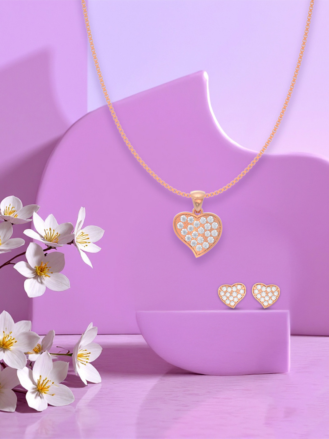 ANAYRA Rose Gold-Toned & White Stone-Studded 925 Sterling Silver Jewellery Set