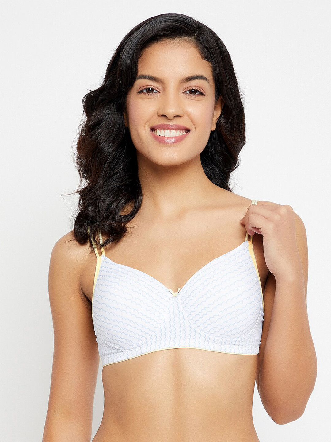 Clovia White Geometric Lightly Padded T-shirt Bra BR1067E1832E
