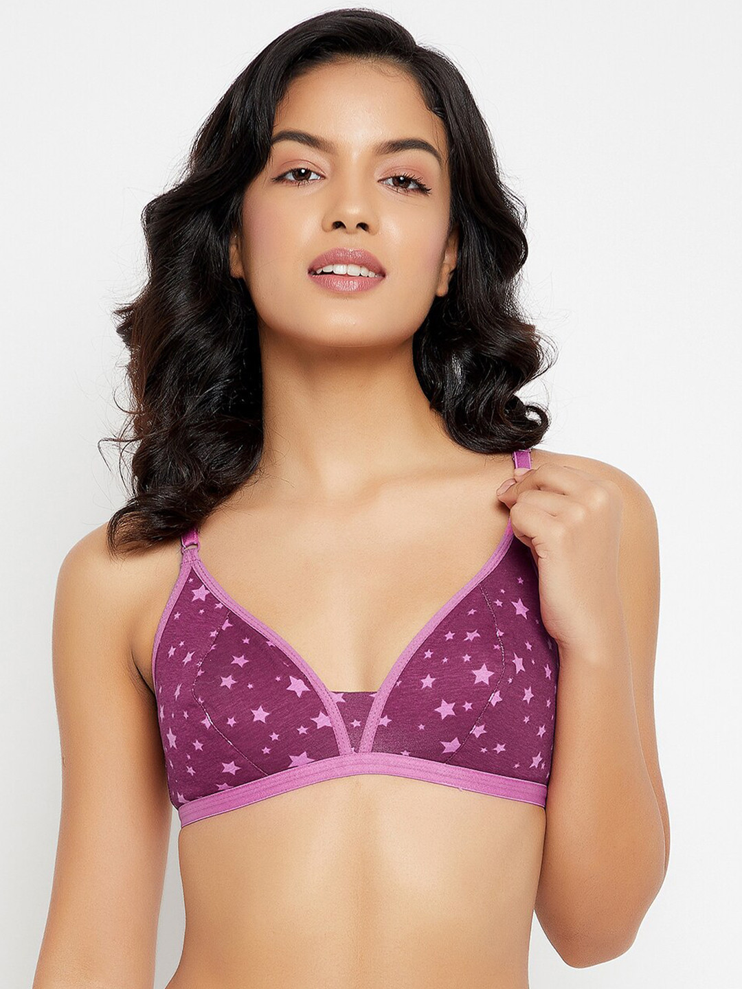 Clovia Non-Padded Non-Wired Demi Cup Star Print Plunge Bra