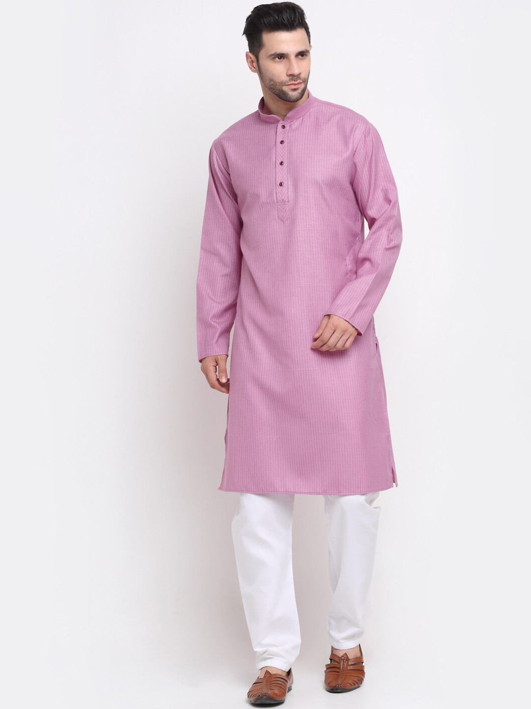 KRAFT INDIA Men Purple Woven Design Pure Cotton Kurta Set