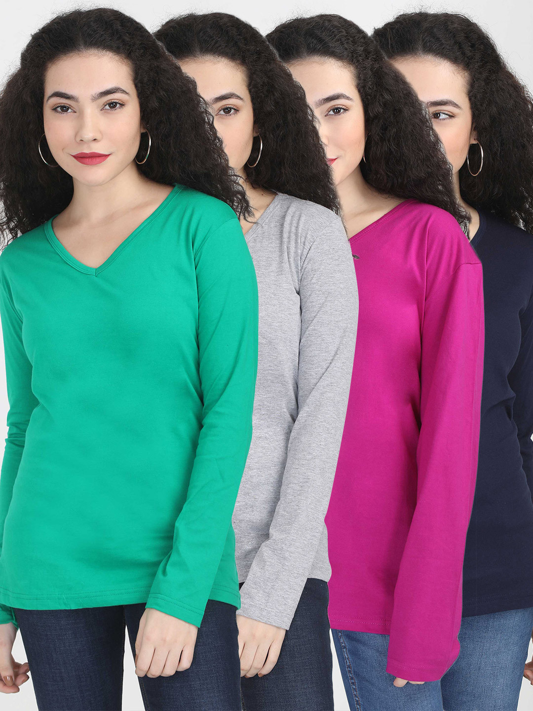Fleximaa Women Pack Of 4 V-Neck T-shirts