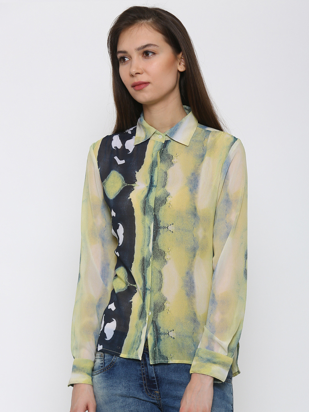 Park Avenue Women Yellow Printed Casual Shirt