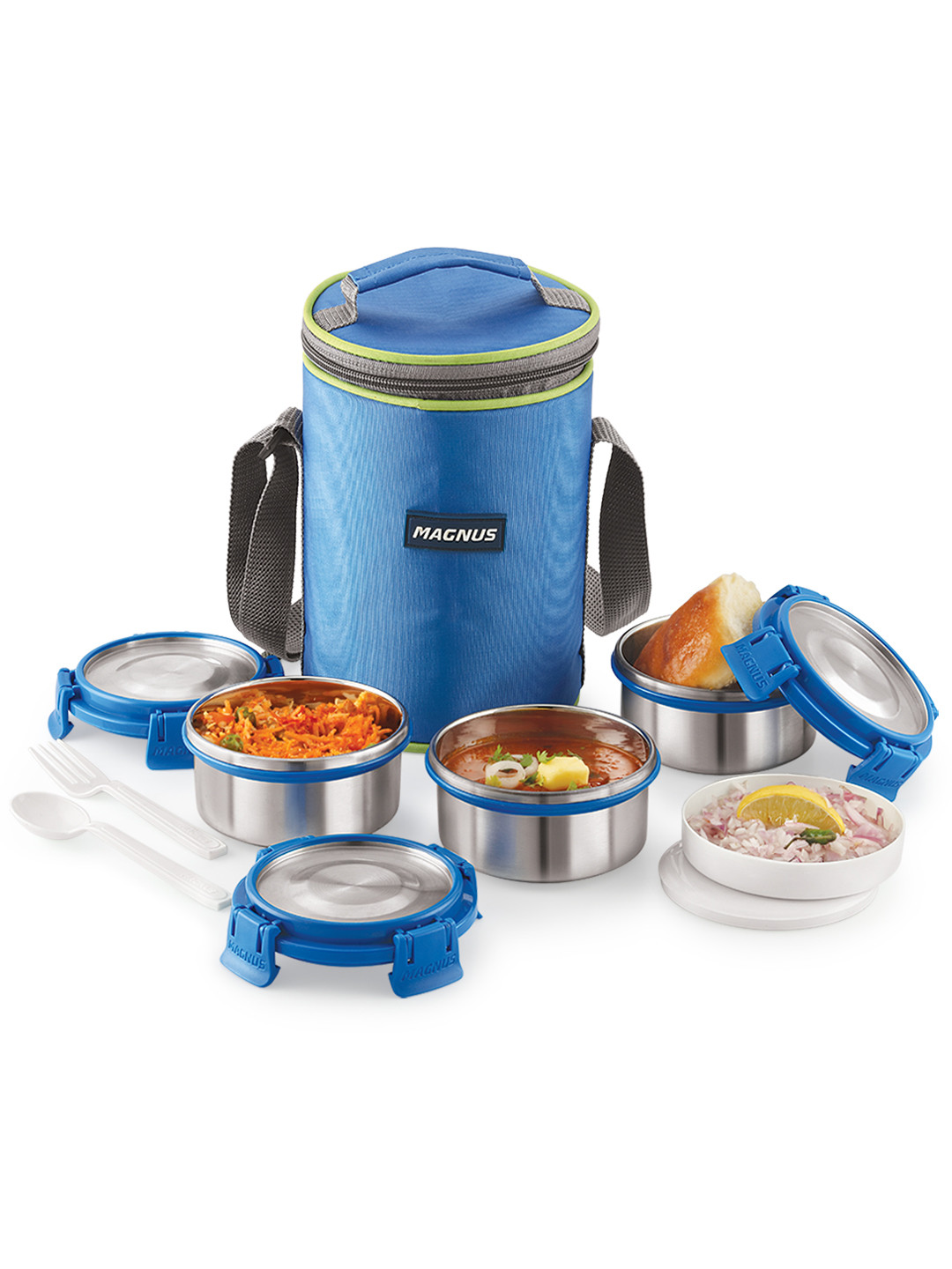 MAGNUS Airtight Leakproof Aura 3 Deluxe Stainless Steel 5PCs Lunch Box With Spoon and Fork