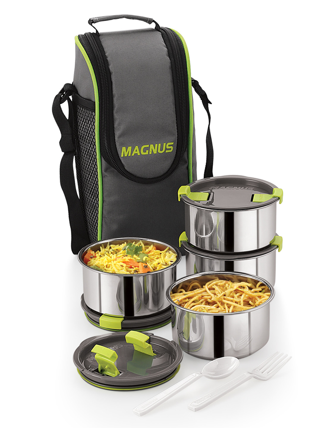 MAGNUS Airtight Leakproof Opal 4 Stainless Steel 5PCs Lunch Box With Spoon and Fork