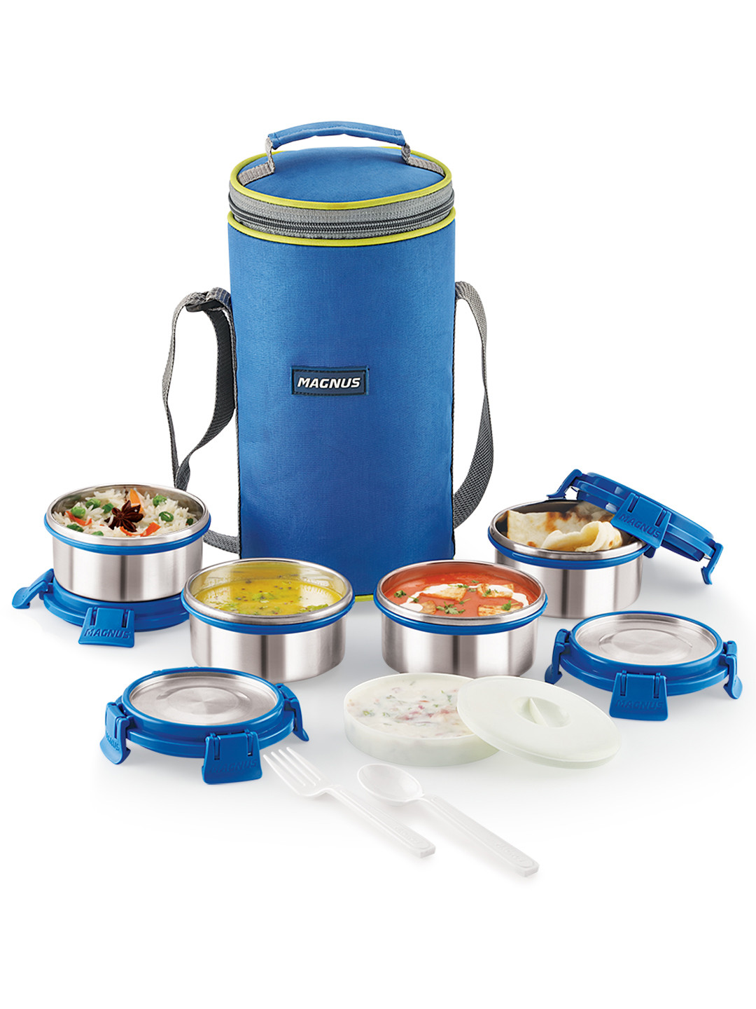 MAGNUS Airtight Leakproof Aura 4 Deluxe Stainless Steel 6PCs Lunch Box With Spoon and Fork