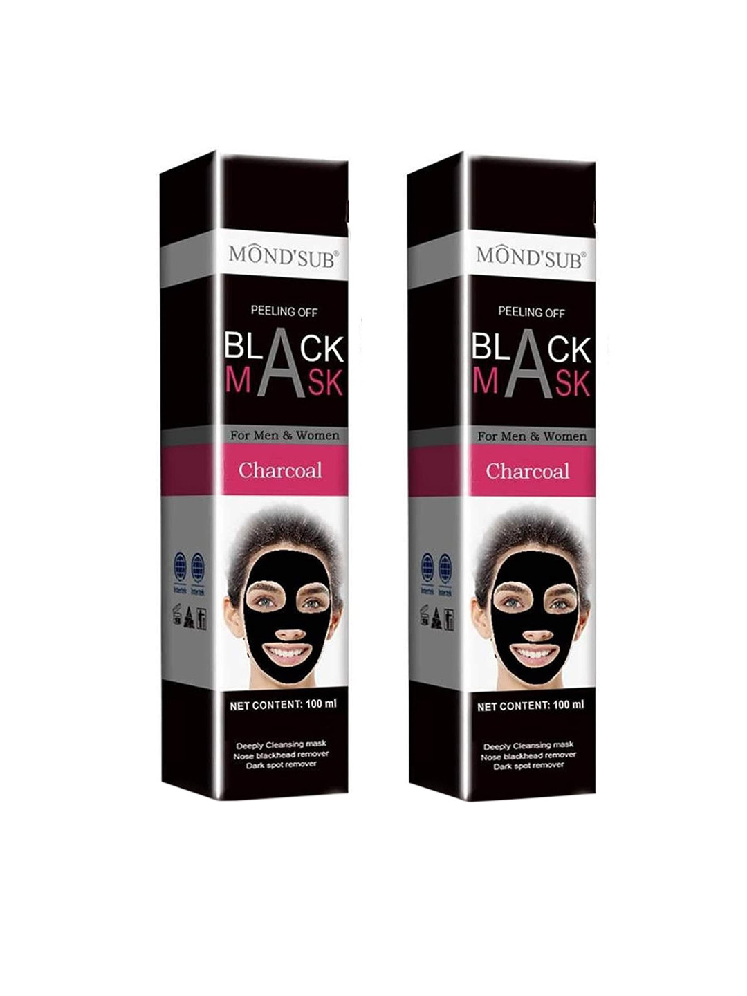 MONDSUB Set Of 2 Black Charcoal Peel Off Masks - 100 ml