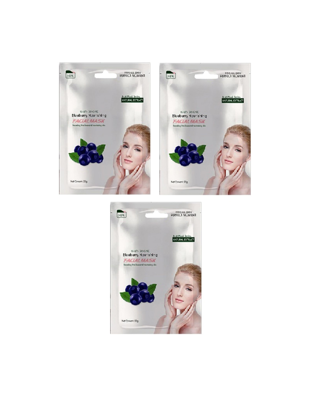 MONDSUB Set Of 3 Blueberry Fruit Face Sheet Mask