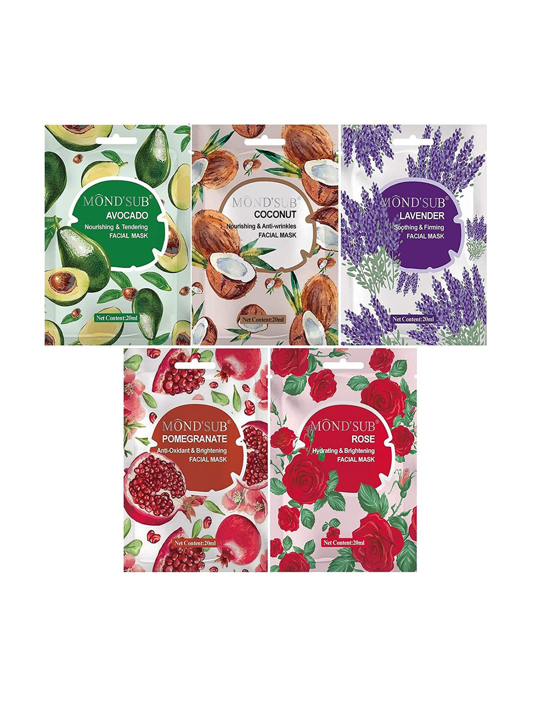 MONDSUB Set Of 5 Brightening Whitening & Tightening Face Sheet Masks