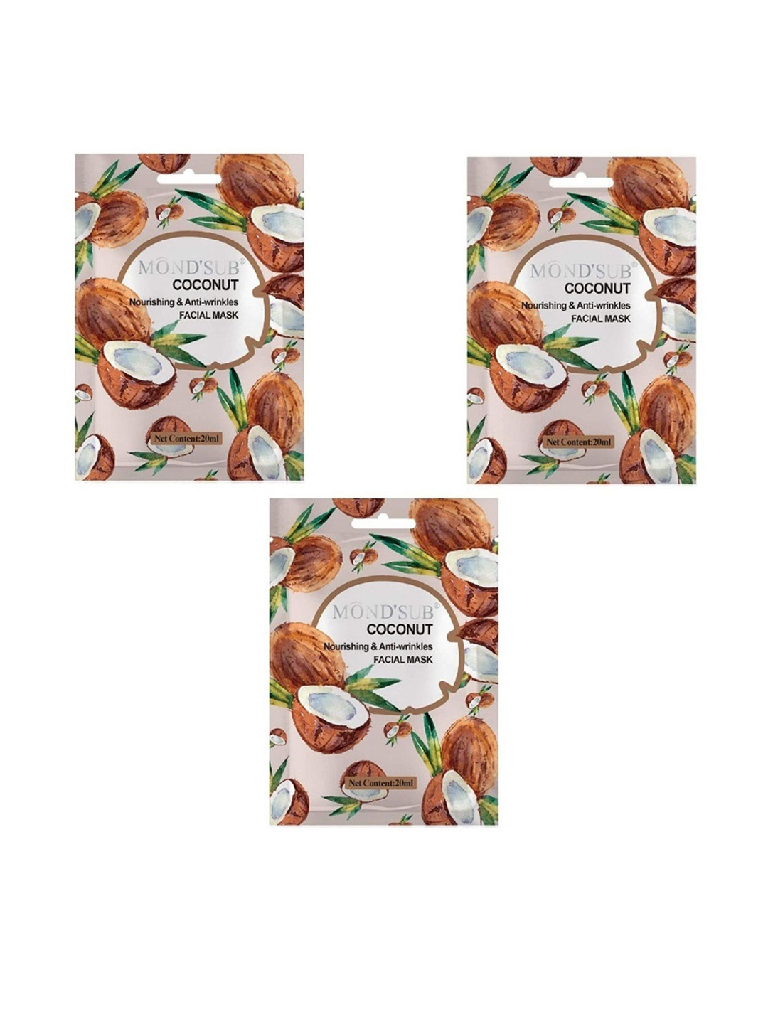 MONDSUB Set Of 3 Coconut Nourishing & Anti Wrinkles Face Sheet Mask