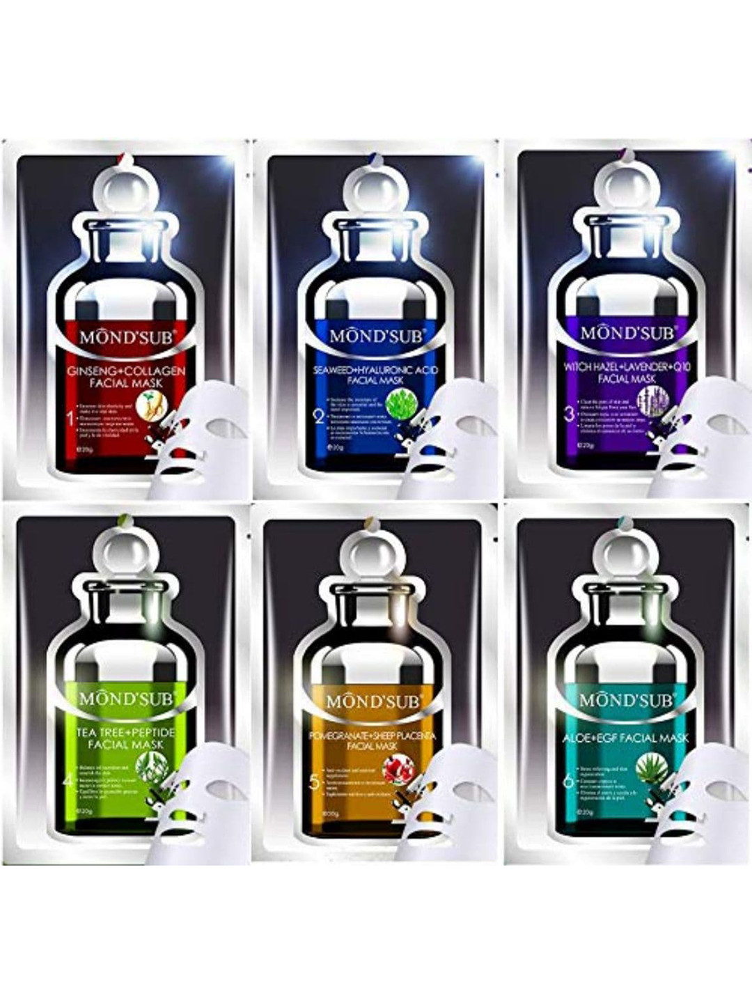 MONDSUB Set Of 6 One Week Series 6 in 1 Facial Sheet Mask
