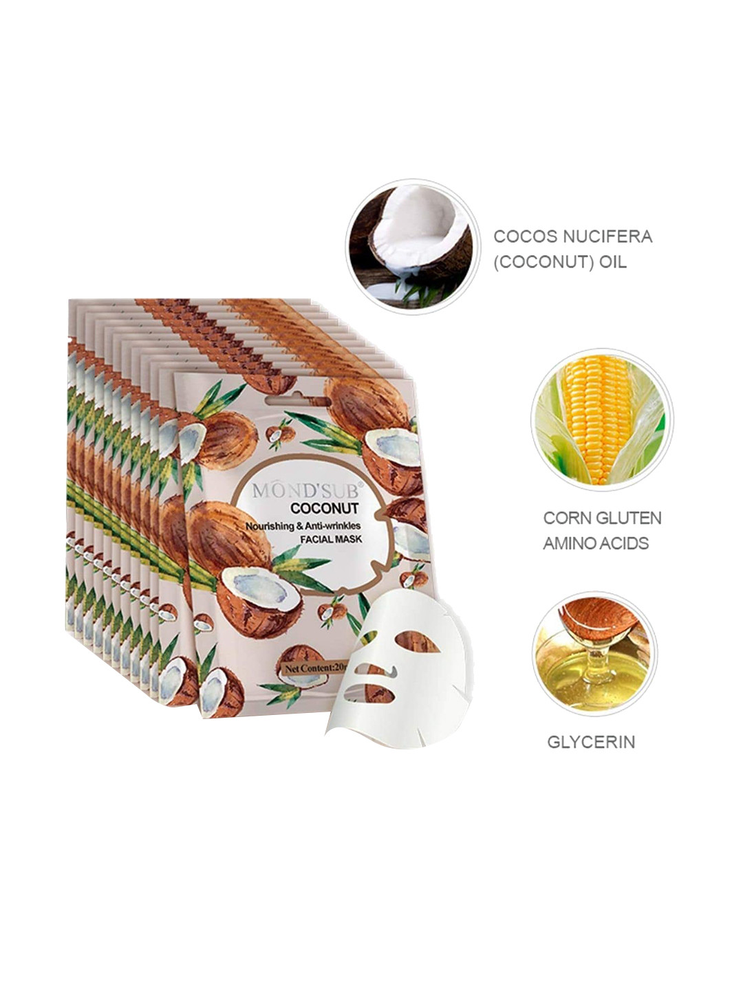 MONDSUB Set Of 5 Coconut Nourishing and Anti Wrinkles Face Sheet Mask