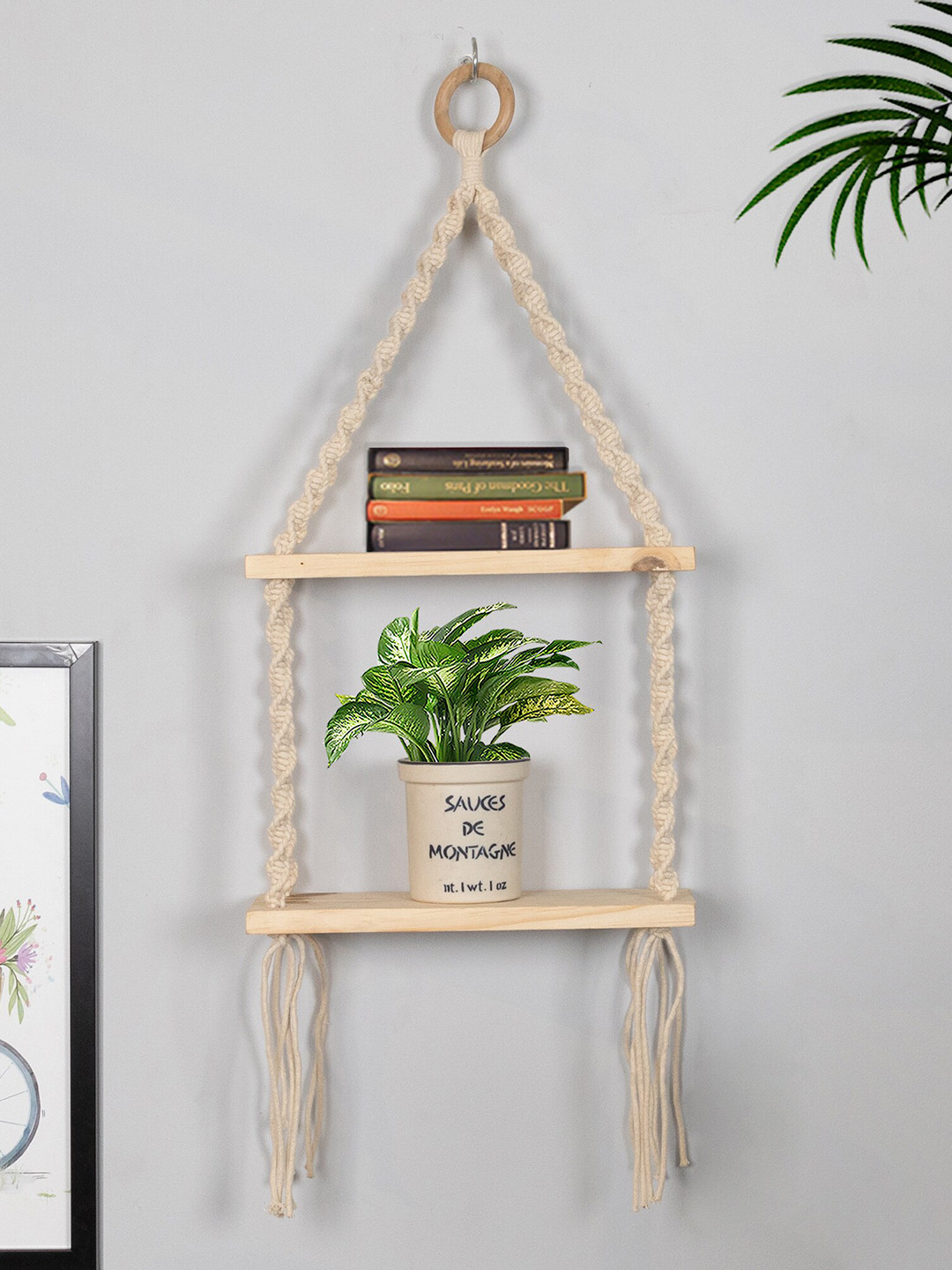 Homesake Beige 2 Tier Macrame Wall Hanging Planters