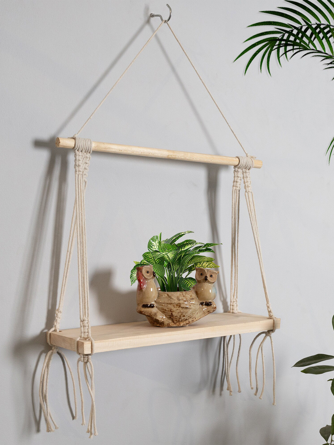 Homesake Beige Macrame Wall Hanging Boho Shelves Planters